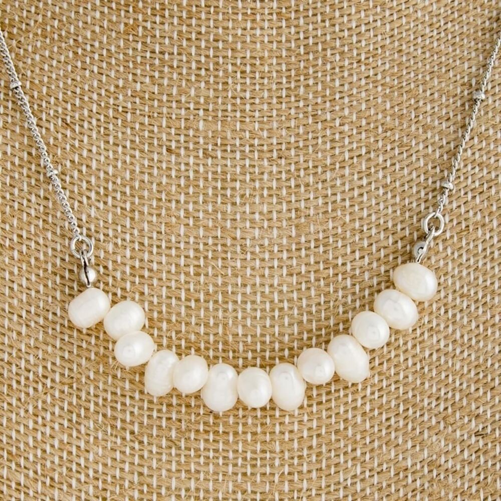 Freshwater Pearl Row Statement Silver Necklace 16